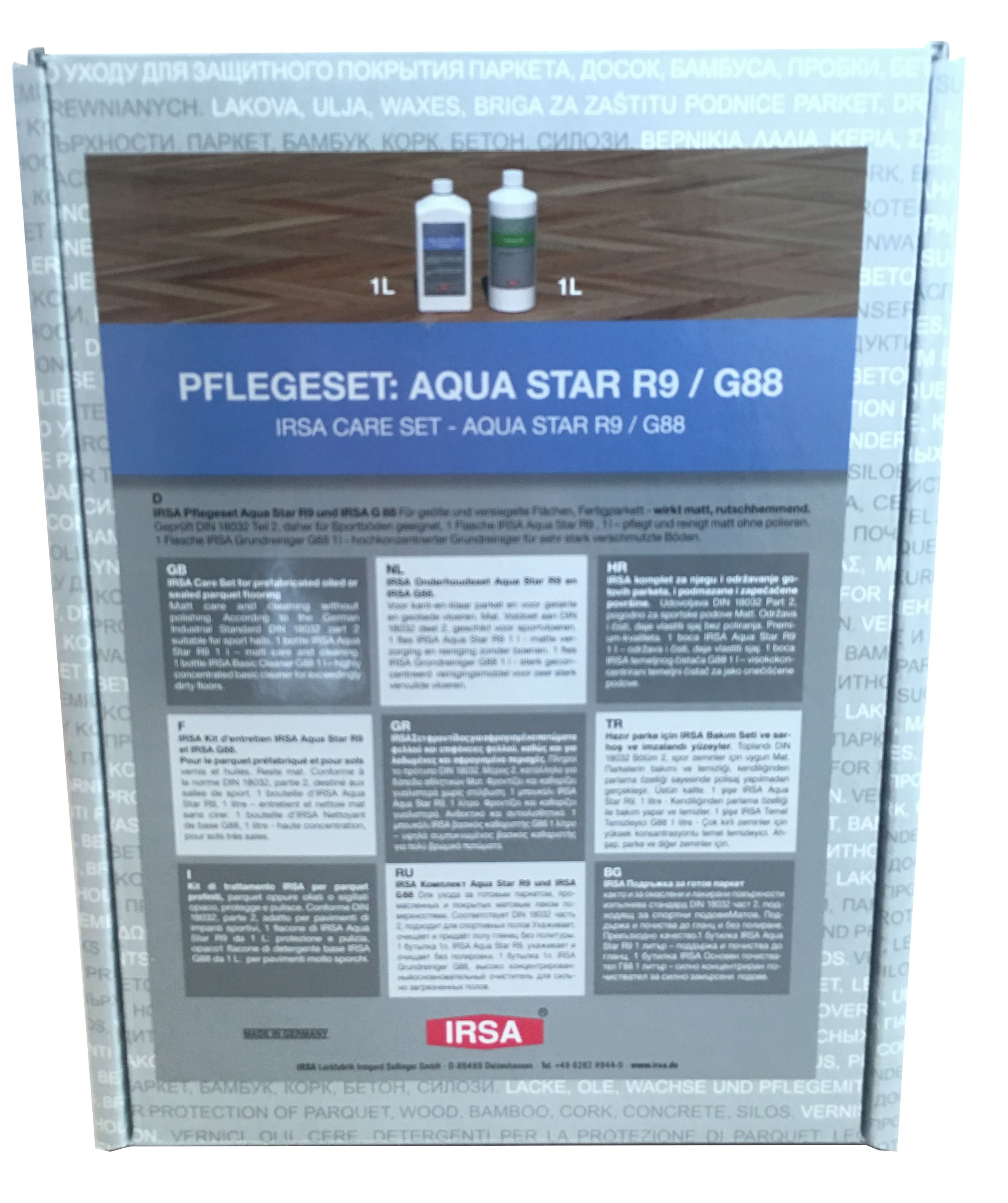 IRSA Pflegeset Nr. 6 - für versiegeltes oder geöltes Parkett, Fertigparkett, Böden, etc.